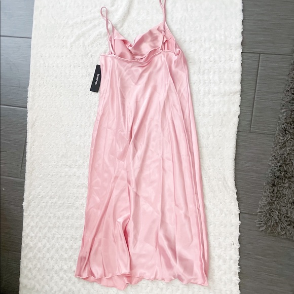 NWT- BEBE Silky Cowl Neck Pink Slip Dress - Picture 3 of 11